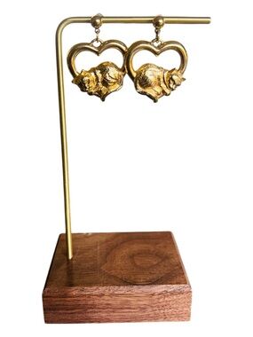 Avon Sleeping Cat Heart Earrings – Gold Tone